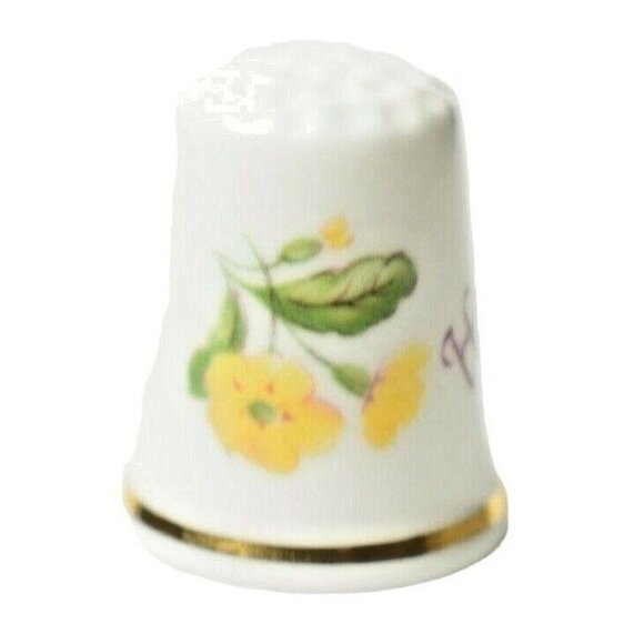 Raesuevic Ceramics Yellow Hibiscus Hannah Collectible China Souvenir Thimble - Picture 2 of 5
